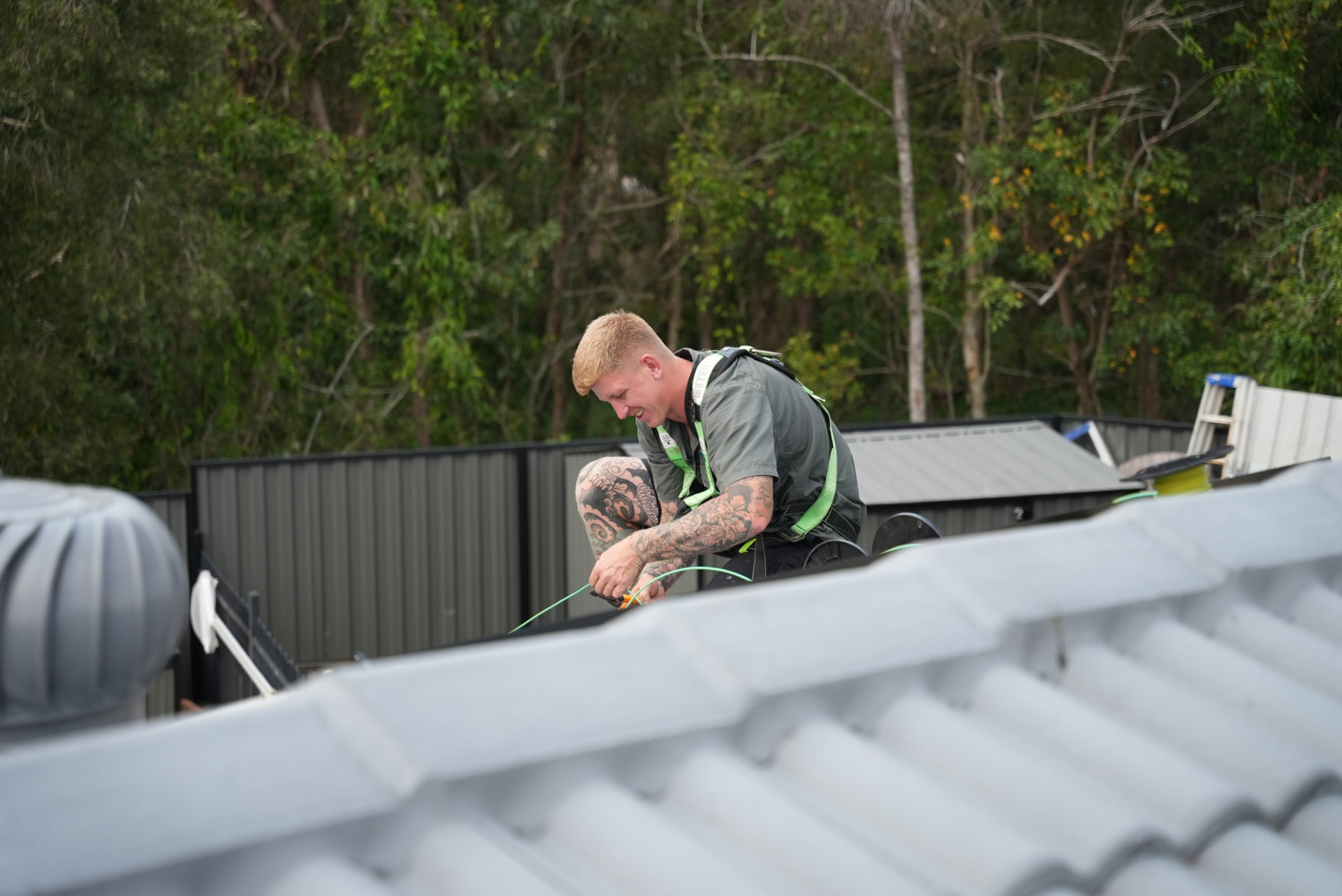 QLD Blue Gum Renewables electrician completing rooftop electrical work in Narangba